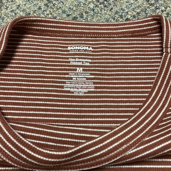 Sonoma Terracotta & White Ribbed Long Sleeve Striped Tee * Size M * NEW - Picture 2 of 7